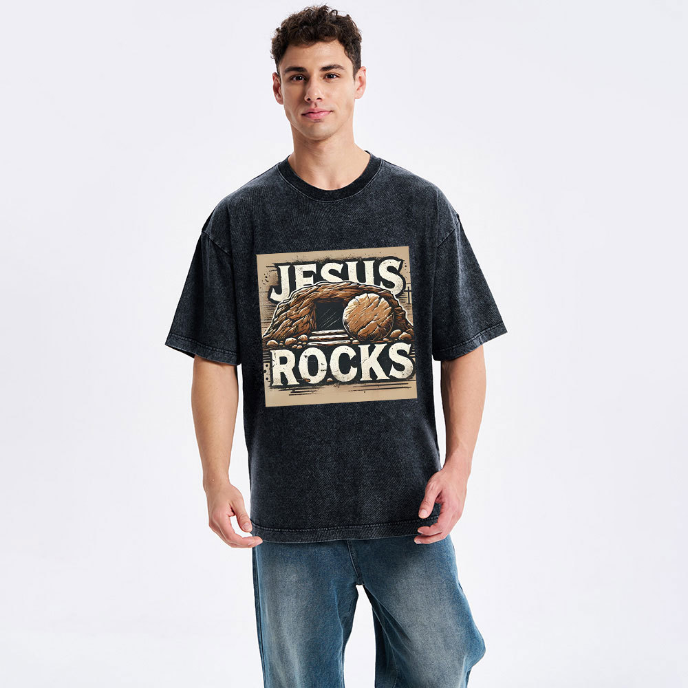 Jesus Rocks  Christian Washed T-Shirt