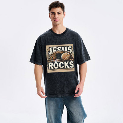 Jesus Rocks  Christian Washed T-Shirt