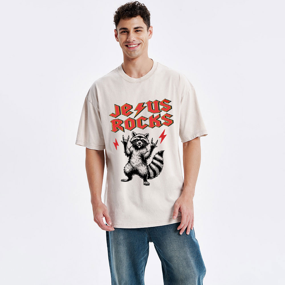 Jesus Rocks  Christian Washed T-Shirt