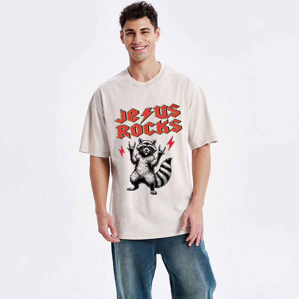 Jesus Rocks  Christian Washed T-Shirt