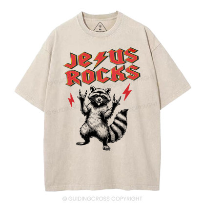 Jesus Rocks  Christian Washed T-Shirt