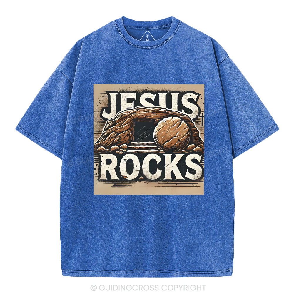 Jesus Rocks  Christian Washed T-Shirt