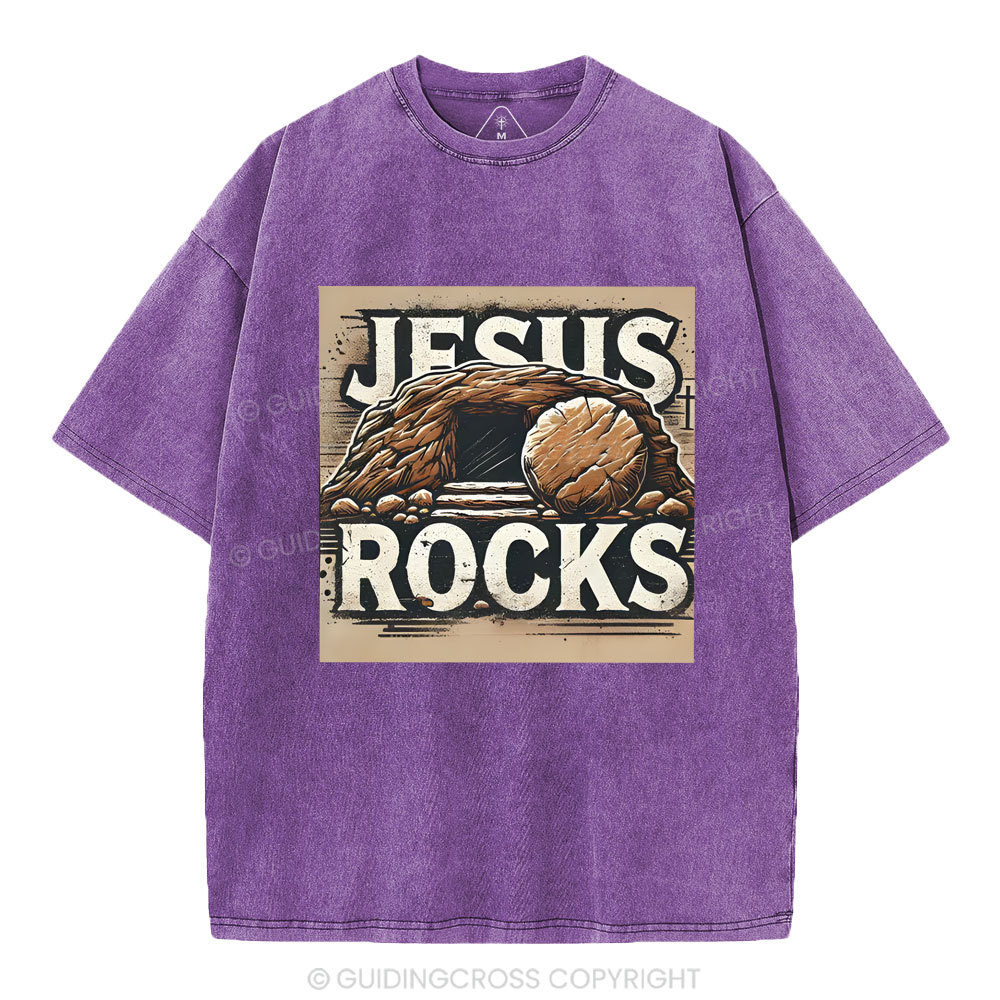 Jesus Rocks  Christian Washed T-Shirt
