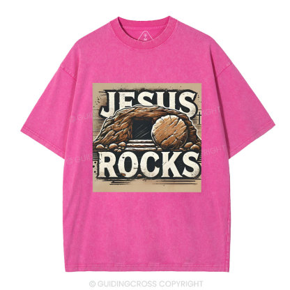 Jesus Rocks  Christian Washed T-Shirt