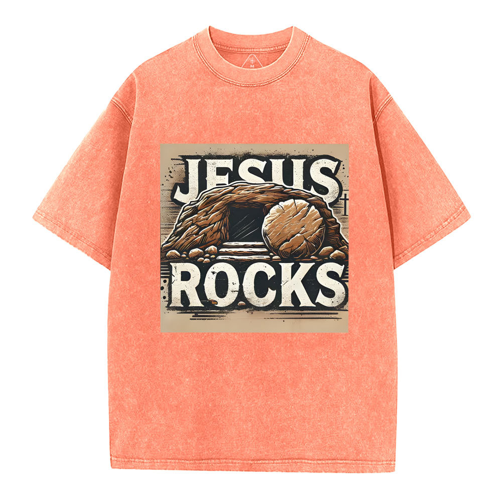 Jesus Rocks  Christian Washed T-Shirt