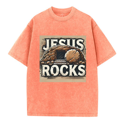 Jesus Rocks  Christian Washed T-Shirt