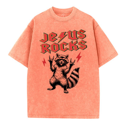 Jesus Rocks  Christian Washed T-Shirt