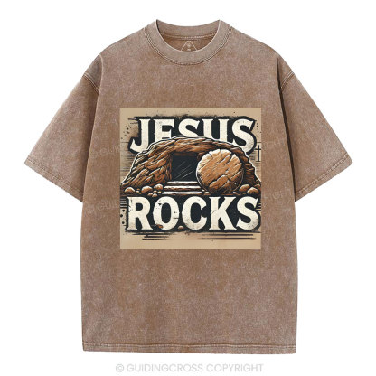 Jesus Rocks  Christian Washed T-Shirt