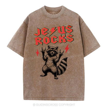 Jesus Rocks  Christian Washed T-Shirt