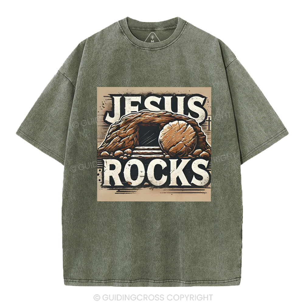 Jesus Rocks  Christian Washed T-Shirt