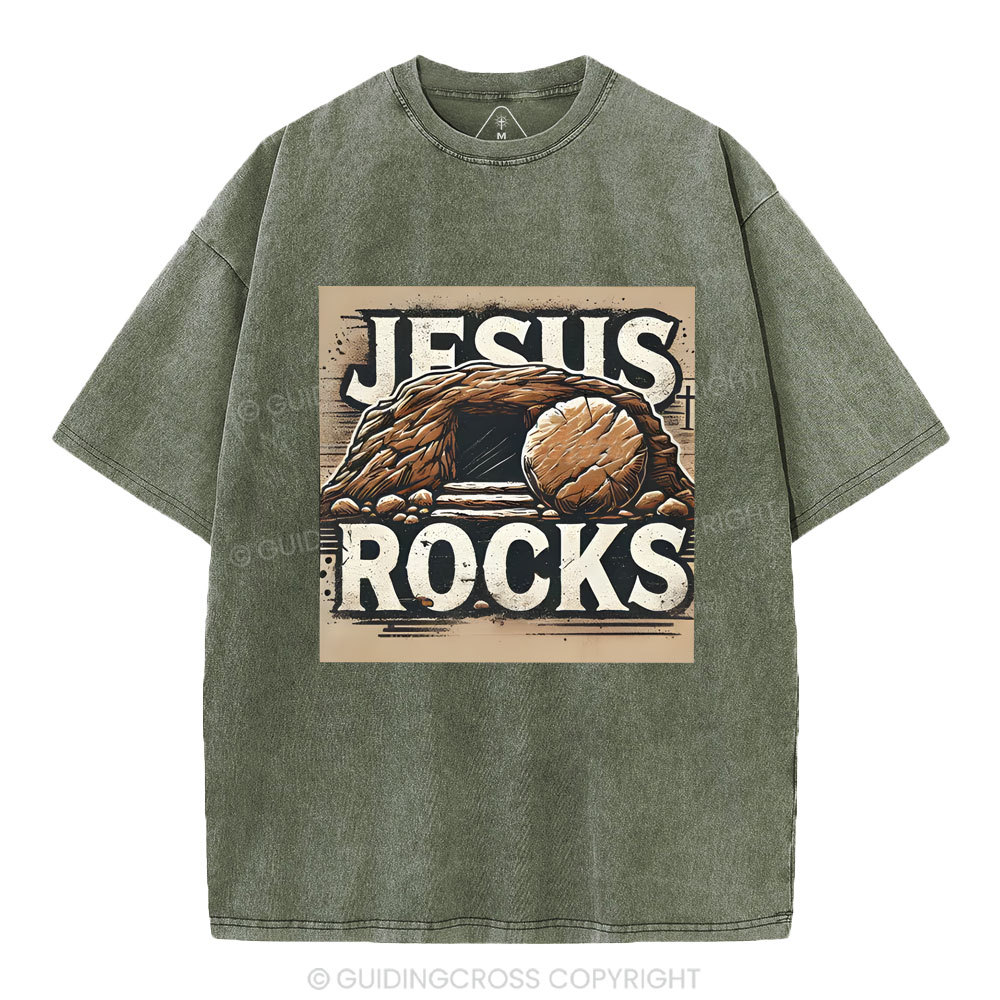 Jesus Rocks  Christian Washed T-Shirt