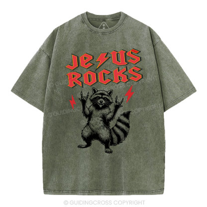Jesus Rocks  Christian Washed T-Shirt
