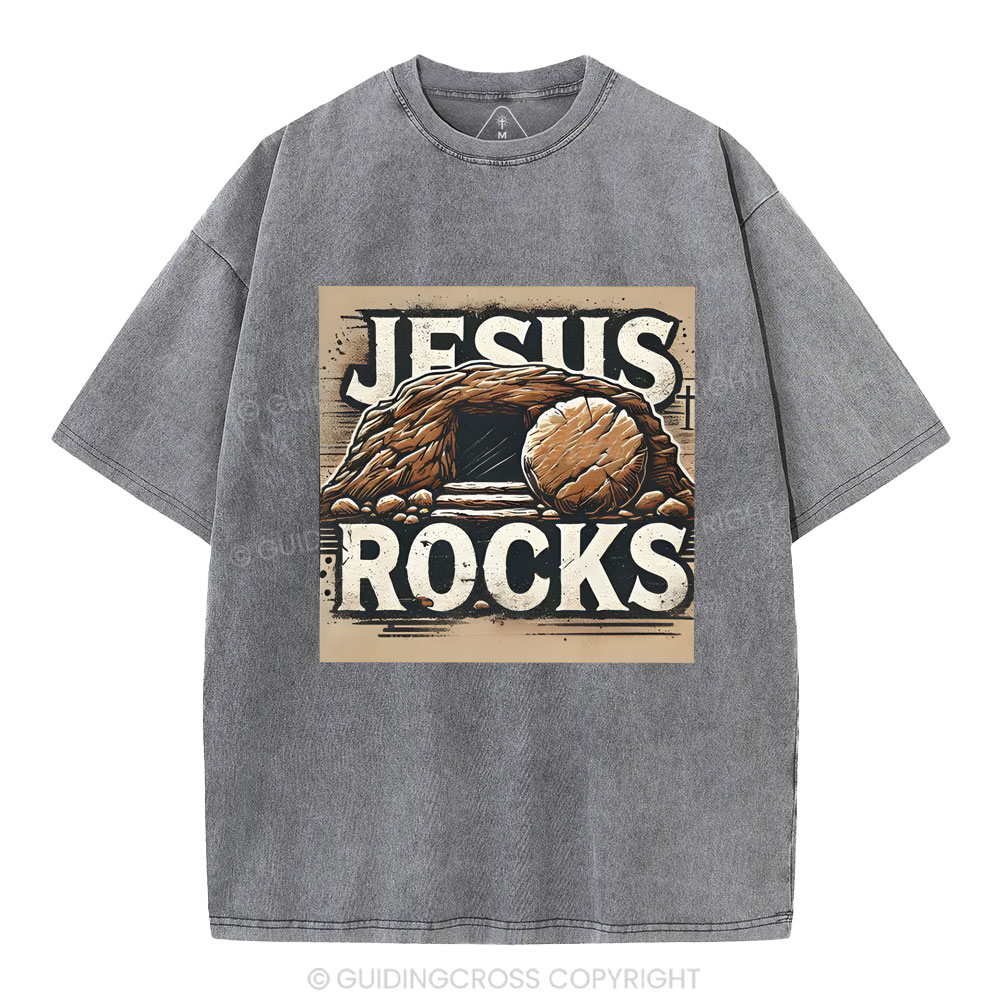 Jesus Rocks  Christian Washed T-Shirt