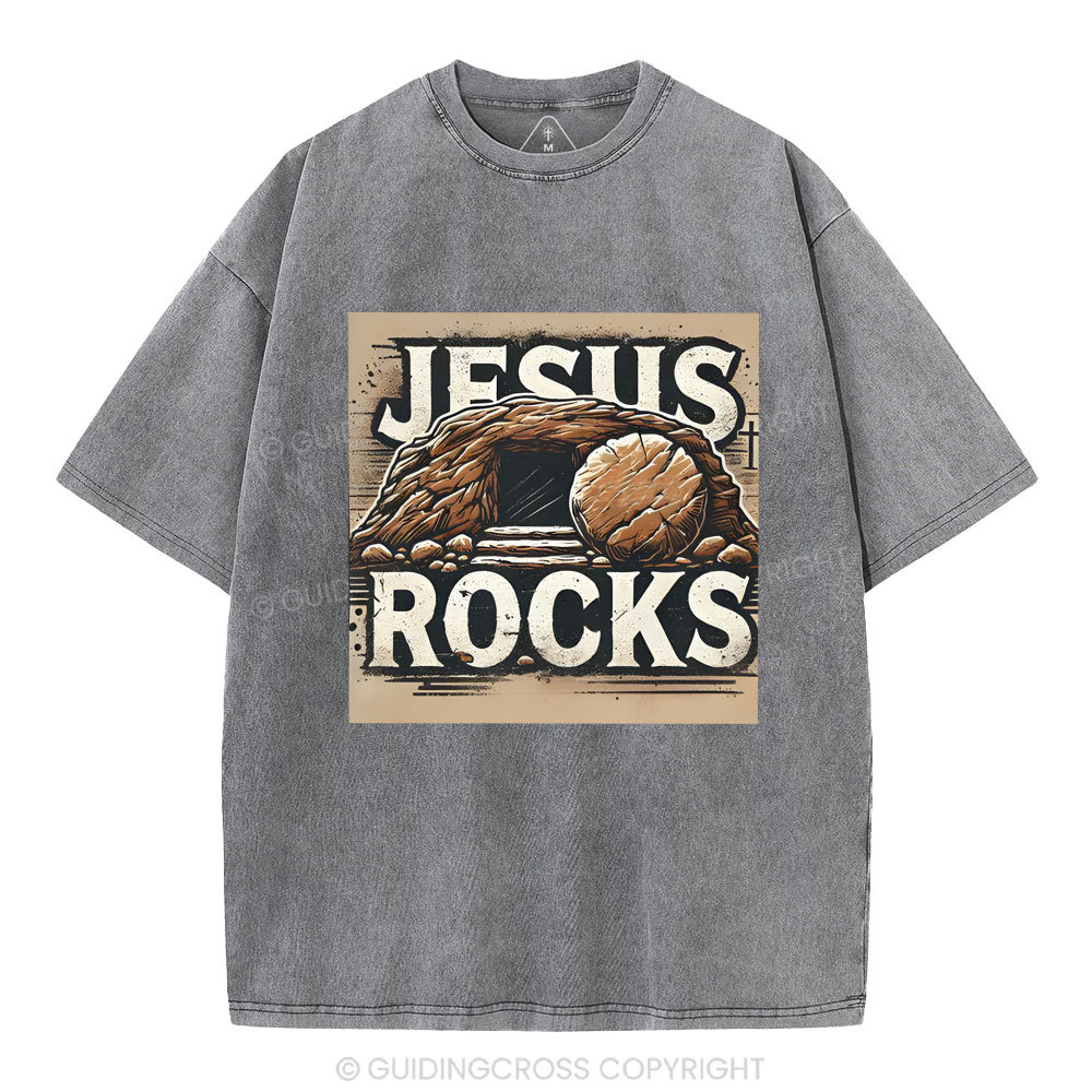 Jesus Rocks  Christian Washed T-Shirt