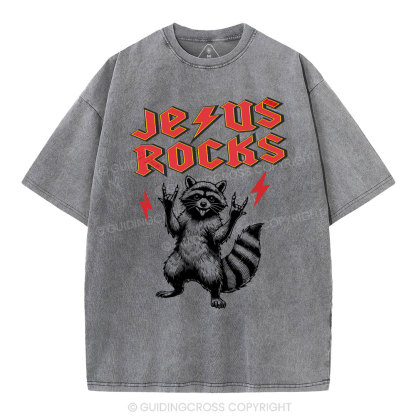 Jesus Rocks  Christian Washed T-Shirt