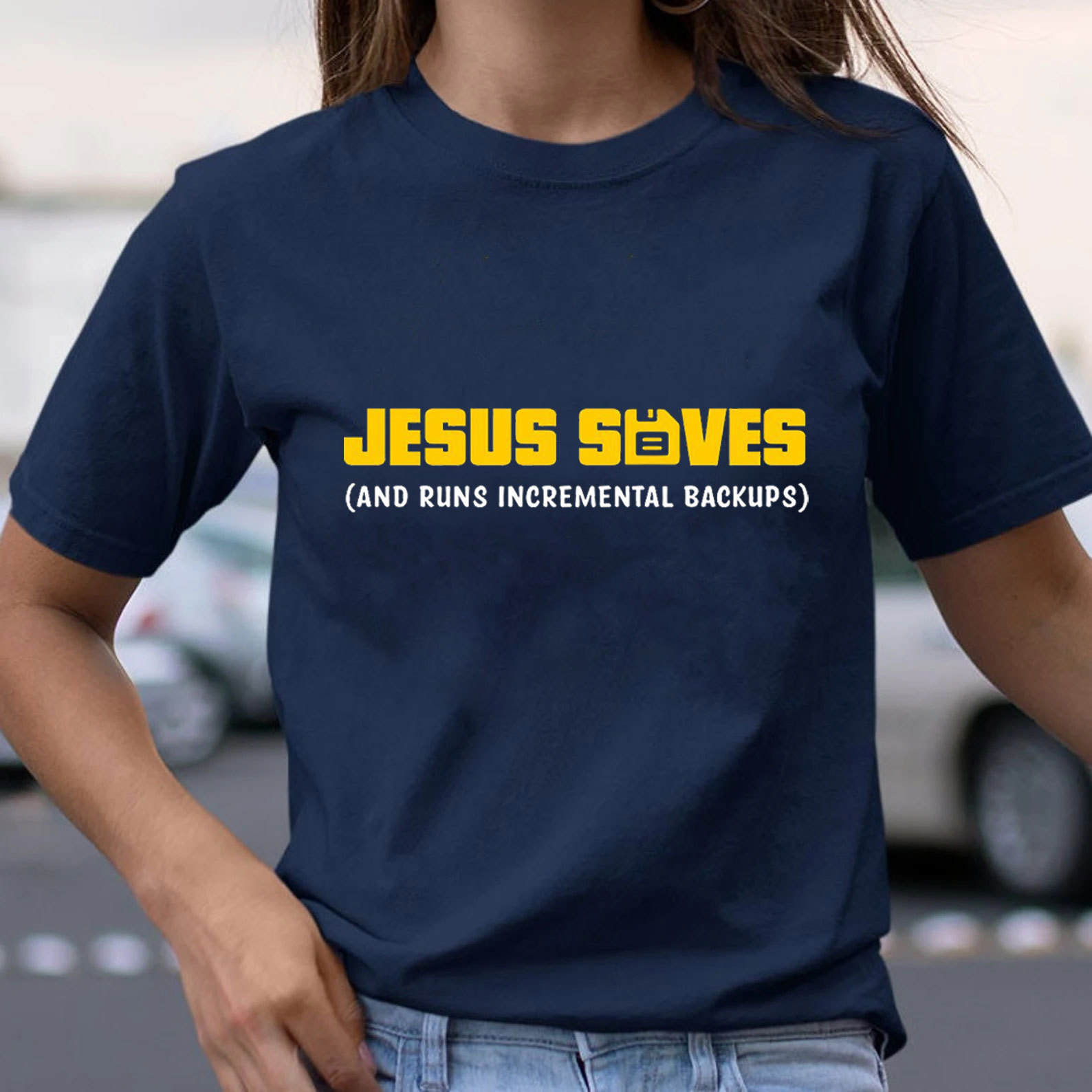 Jesus Saved And Runs Incremental Backups Christian T-Shirt