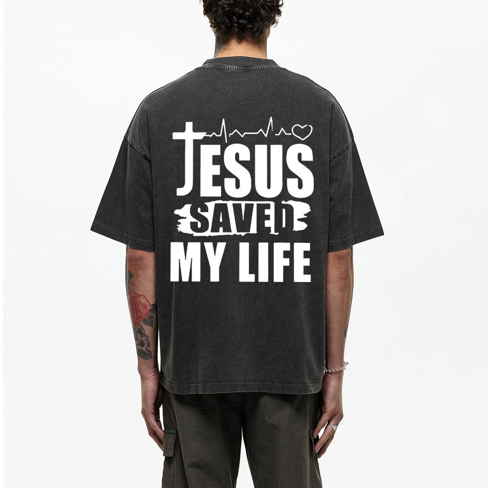 Jesus Saved My Life Christian Washed T-Shirt