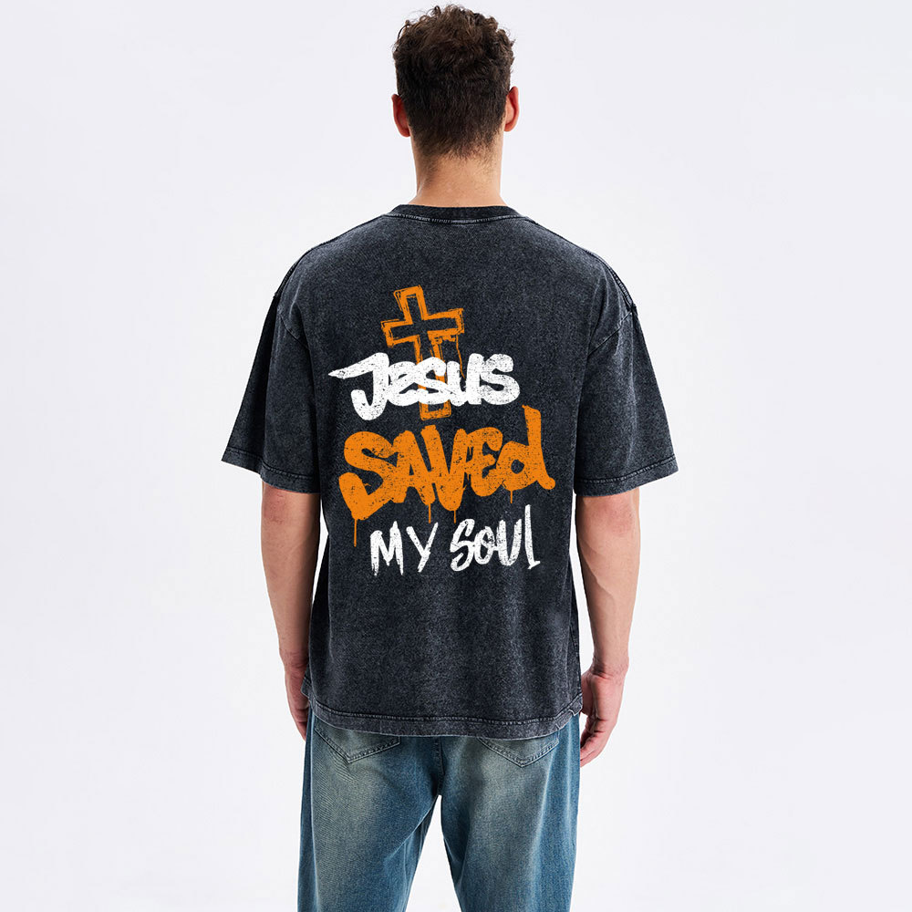 Jesus Saved My Soul Christian Washed T-Shirt