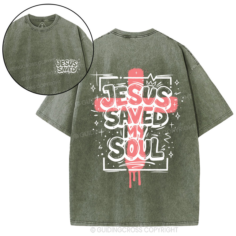Jesus Saved My Soul Christian Washed T-Shirt