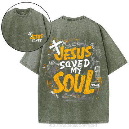 Jesus Saved My Soul Christian Washed T-Shirt