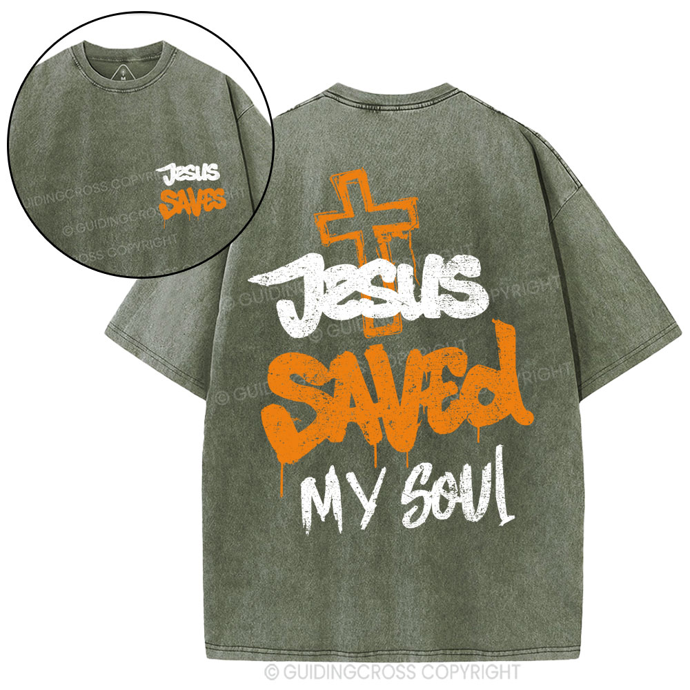 Jesus Saved My Soul Christian Washed T-Shirt