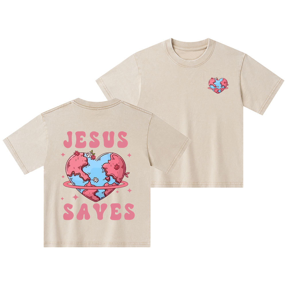 Jesus Saves Christian Kid Washed T-Shirt