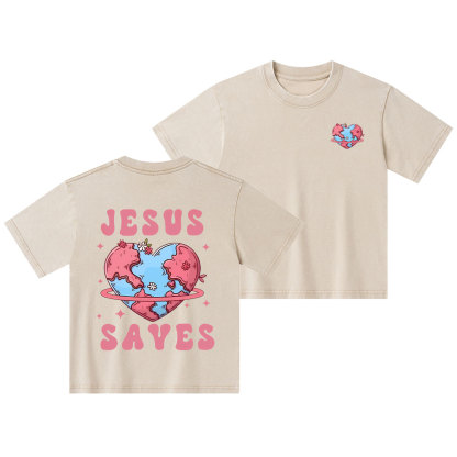 Jesus Saves Christian Kid Washed T-Shirt