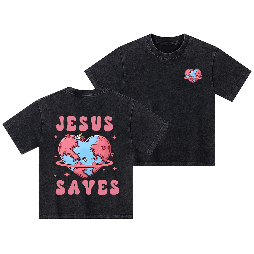 Jesus Saves Christian Kid Washed T-Shirt