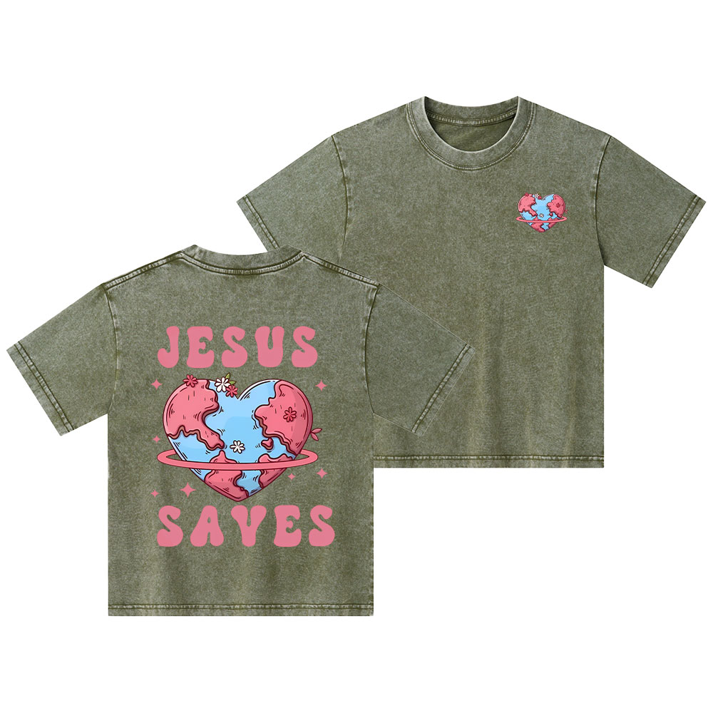 Jesus Saves Christian Kid Washed T-Shirt