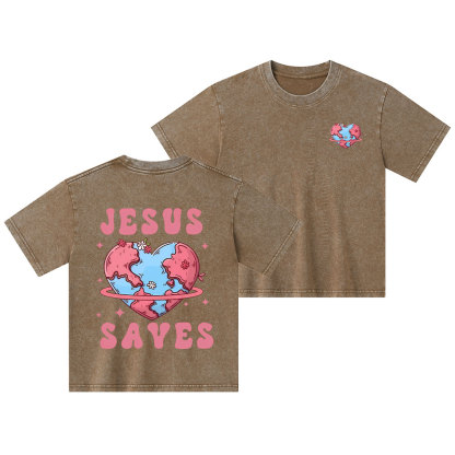 Jesus Saves Christian Kid Washed T-Shirt
