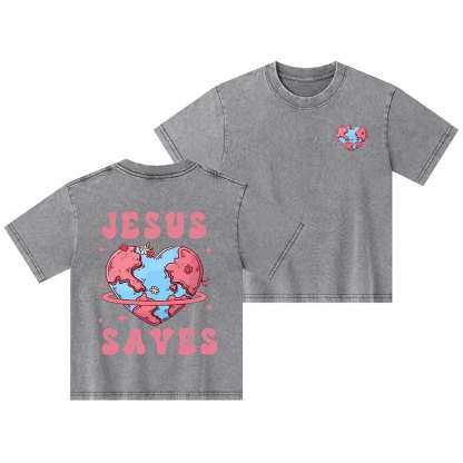 Jesus Saves Christian Kid Washed T-Shirt