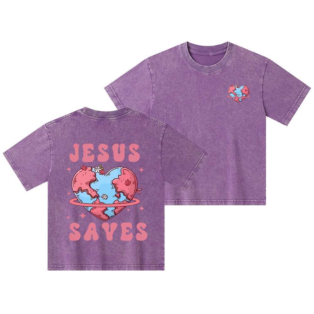 Jesus Saves Christian Kid Washed T-Shirt