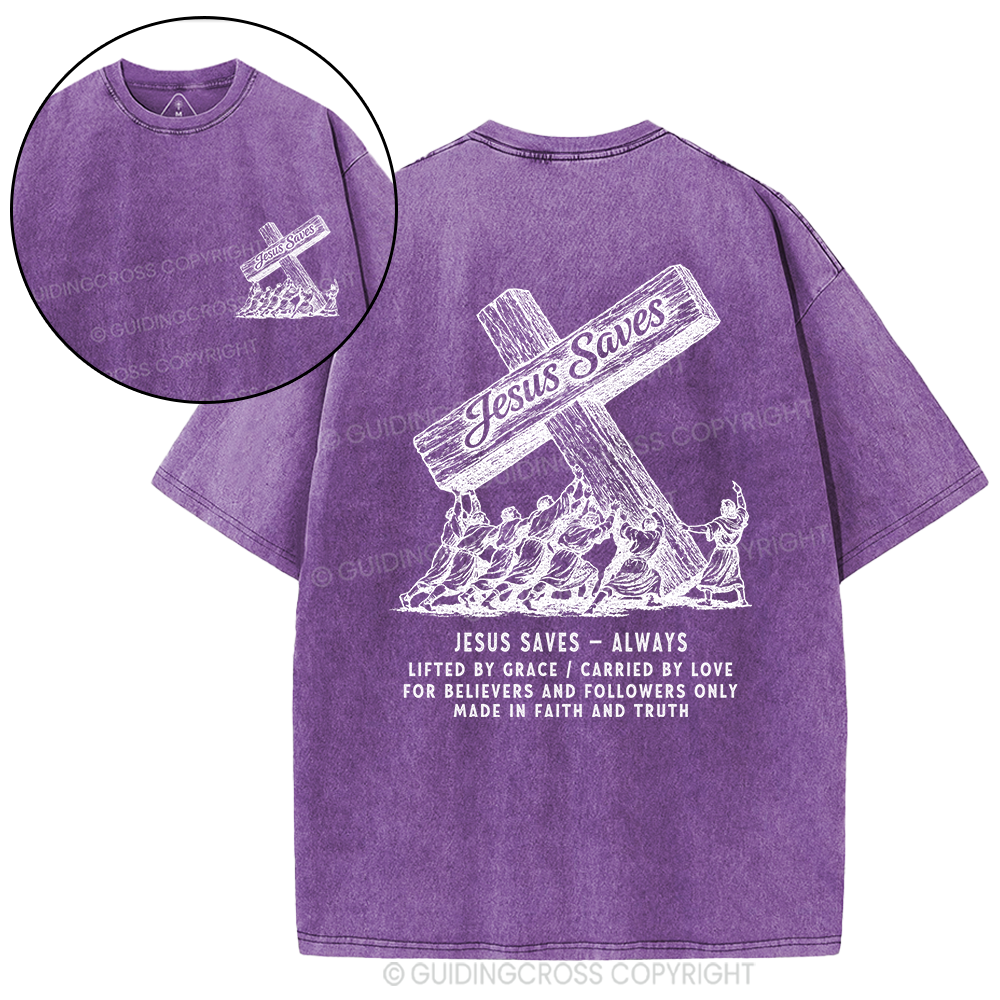 Jesus Saves Always Christian Washed T-Shirt
