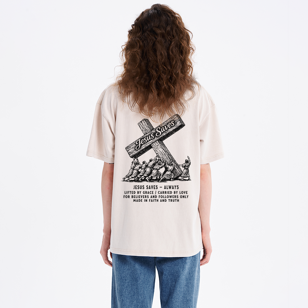 Jesus Saves Always Christian Washed T-Shirt