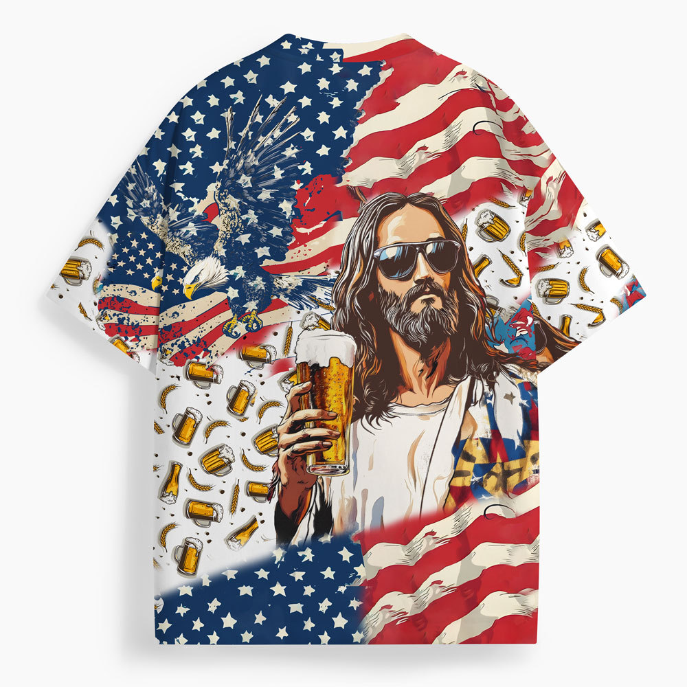 Jesus Saves American Oversized All-Over Print Christian T-Shirt