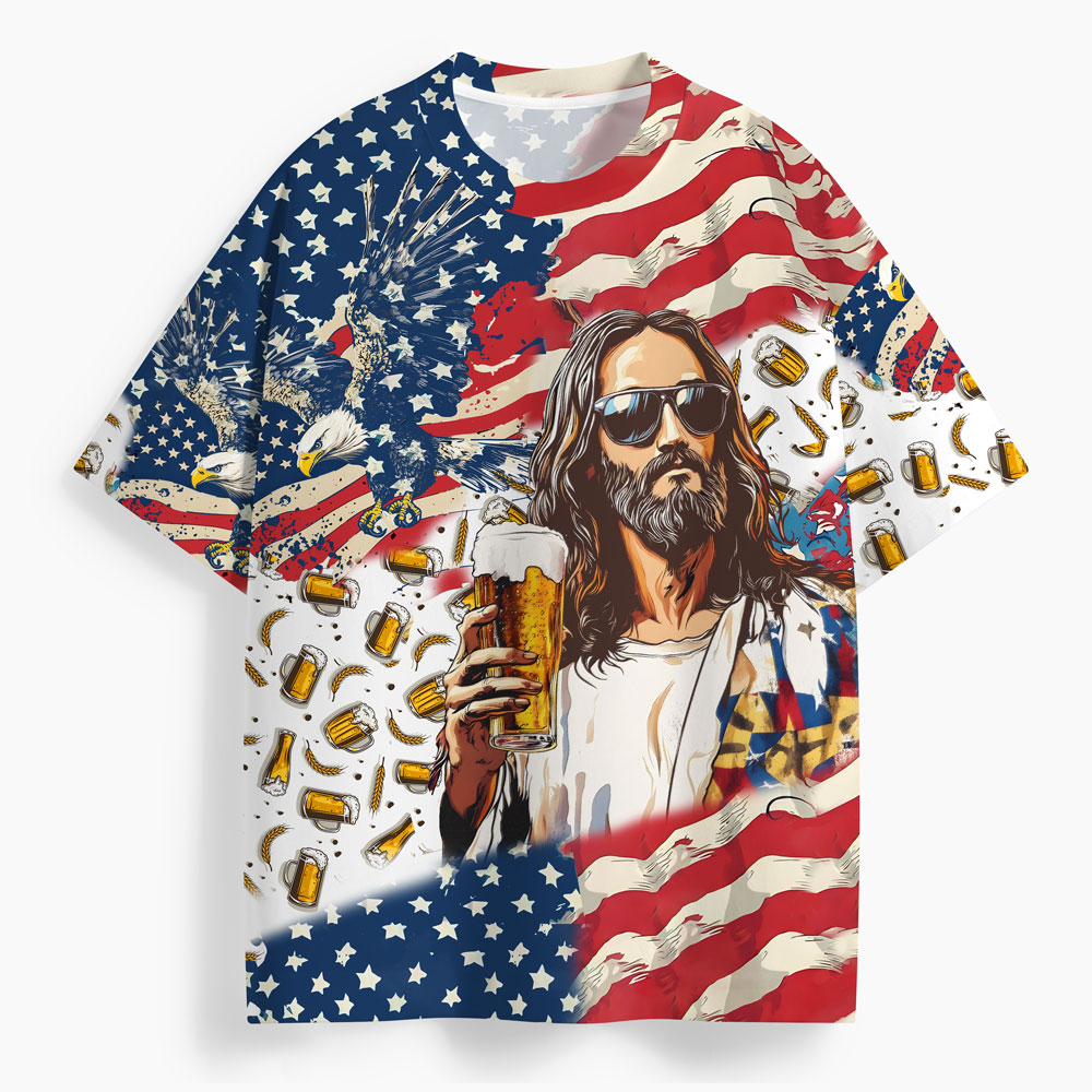 Jesus Saves American Oversized All-Over Print Christian T-Shirt