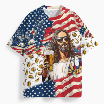 Jesus Saves American Oversized All-Over Print Christian T-Shirt