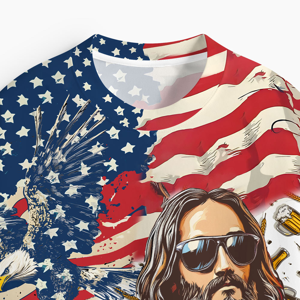 Jesus Saves American Oversized All-Over Print Christian T-Shirt