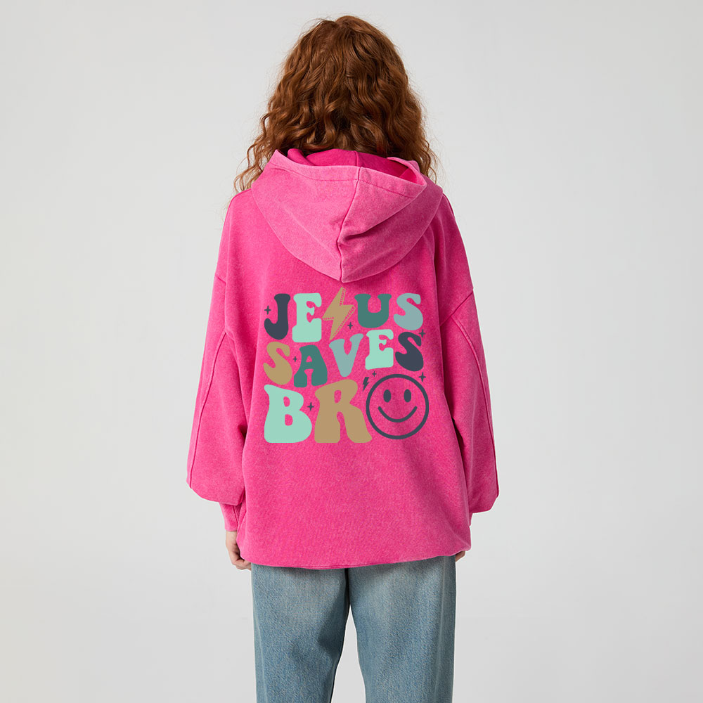 Jesus Saves Bro Christian Washed Hoodie