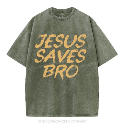 Jesus Saves Bro Christian Washed T-Shirt