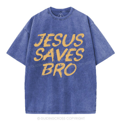 Jesus Saves Bro Christian Washed T-Shirt
