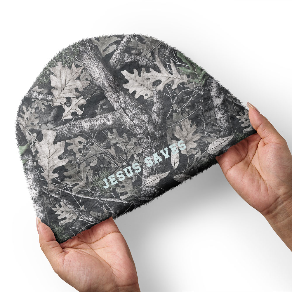 Jesus Saves Camo Short Plush Christian Beanie