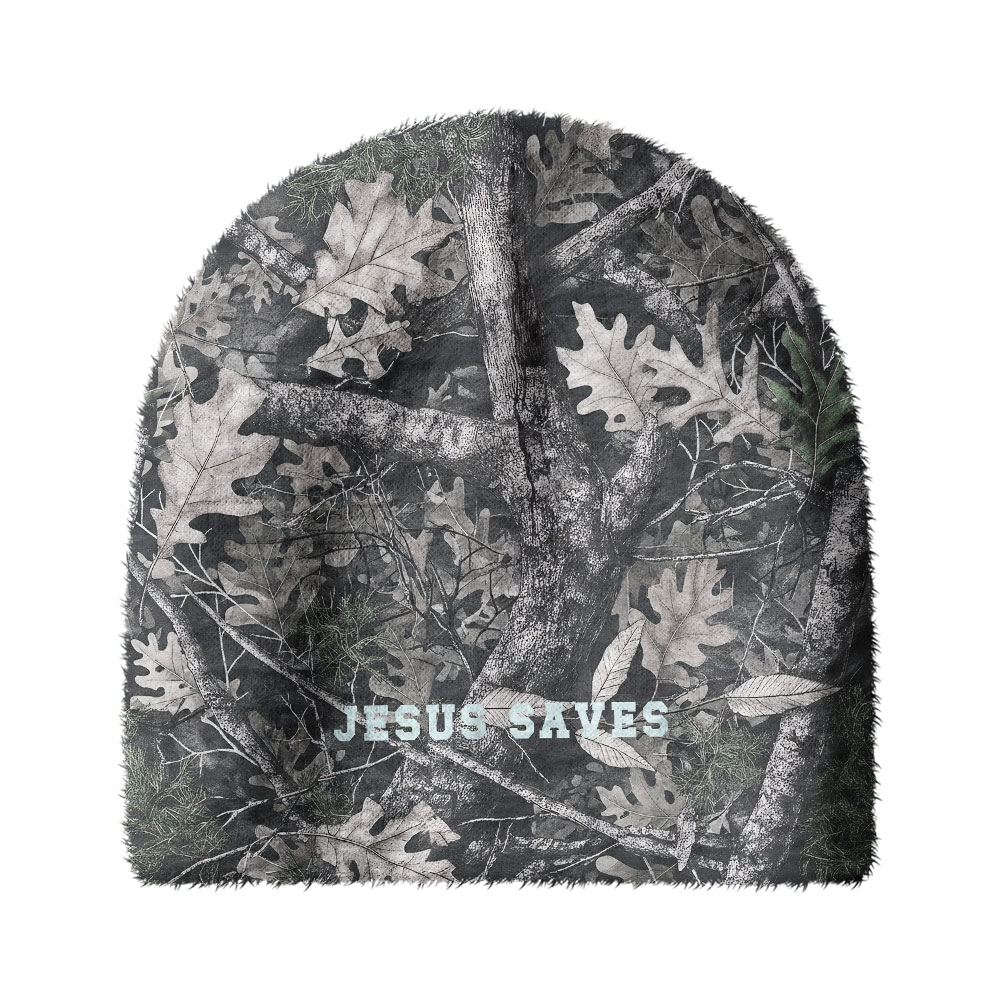 Jesus Saves Camo Short Plush Christian Beanie