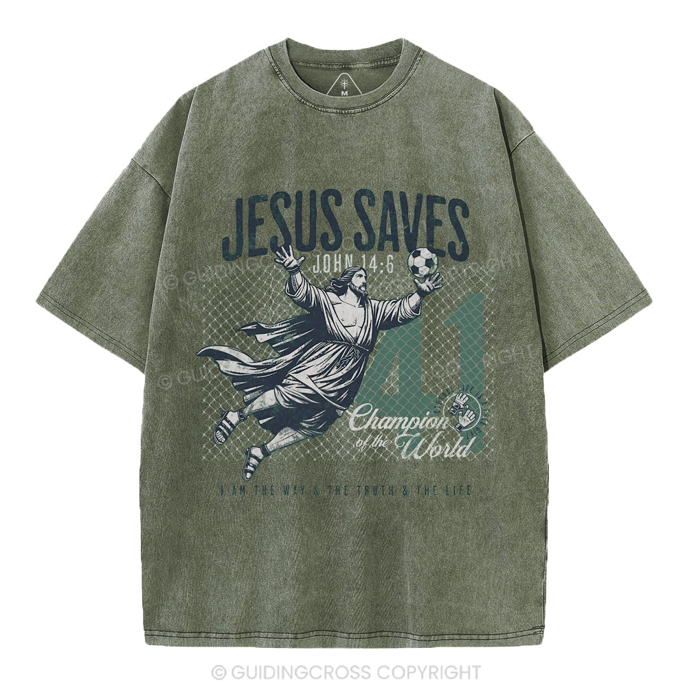 Jesus Saves Champion Of The World Christian Washed T-Shirt