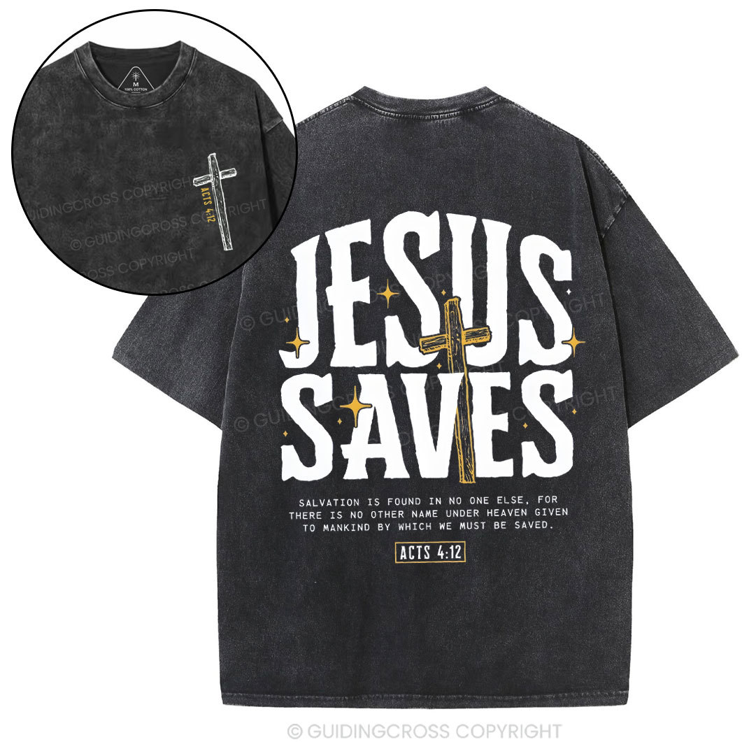 Jesus Saves Chirstian Washed T-Shirt