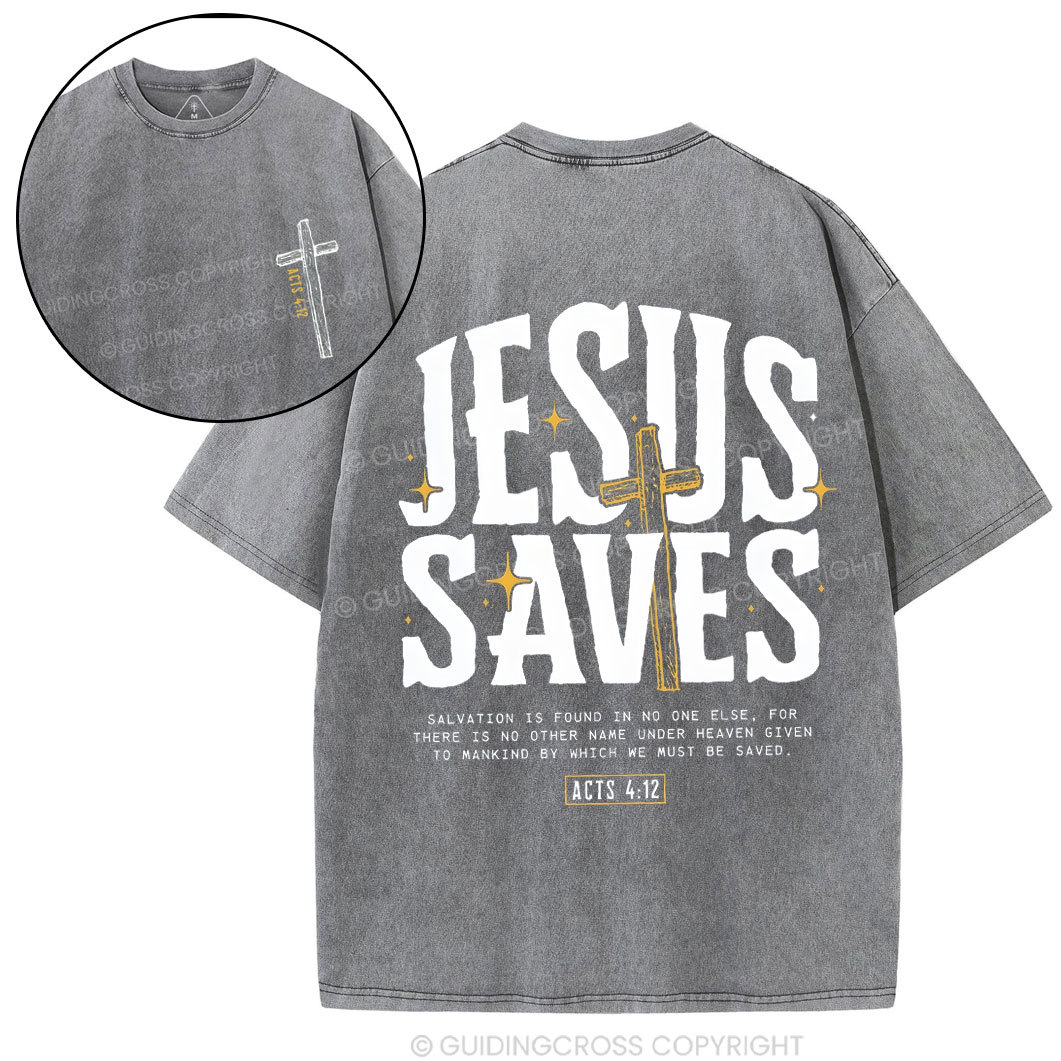 Jesus Saves Chirstian Washed T-Shirt