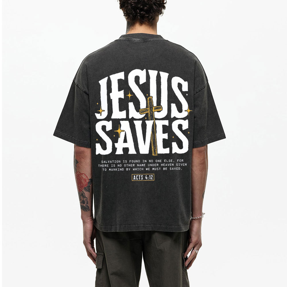 Jesus Saves Chirstian Washed T-Shirt