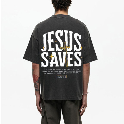 Jesus Saves Chirstian Washed T-Shirt