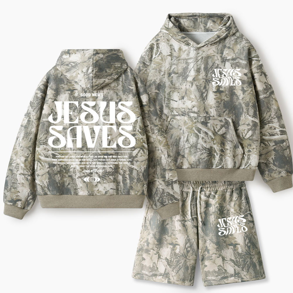 Jesus Saves Christian Camo Fleece Hoodie Set