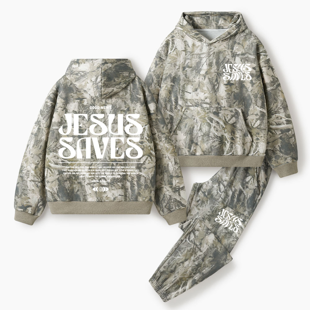 Jesus Saves Christian Camo Fleece Hoodie Set – GuidingCross